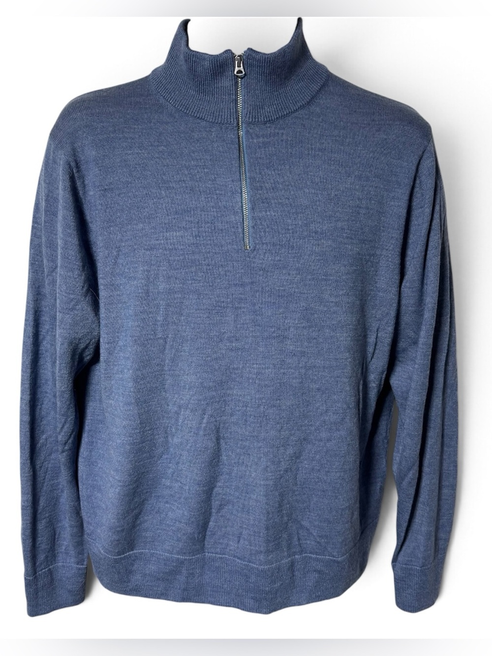 J. Crew Blue Merino Wool Blend Quarter Zip Pullover Sweater Large Preppy Classic